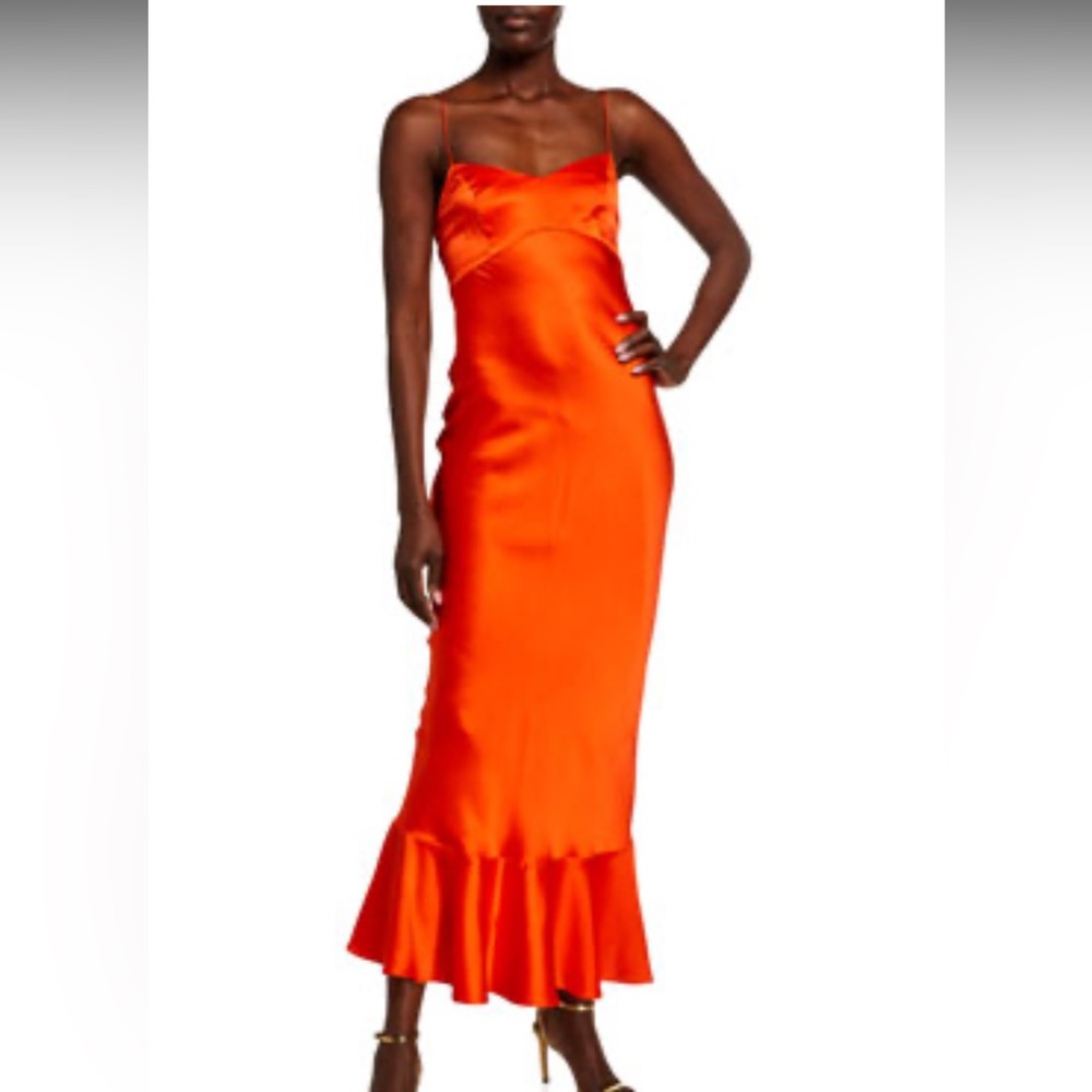 Saloni Mimi B silk dress in orange/red